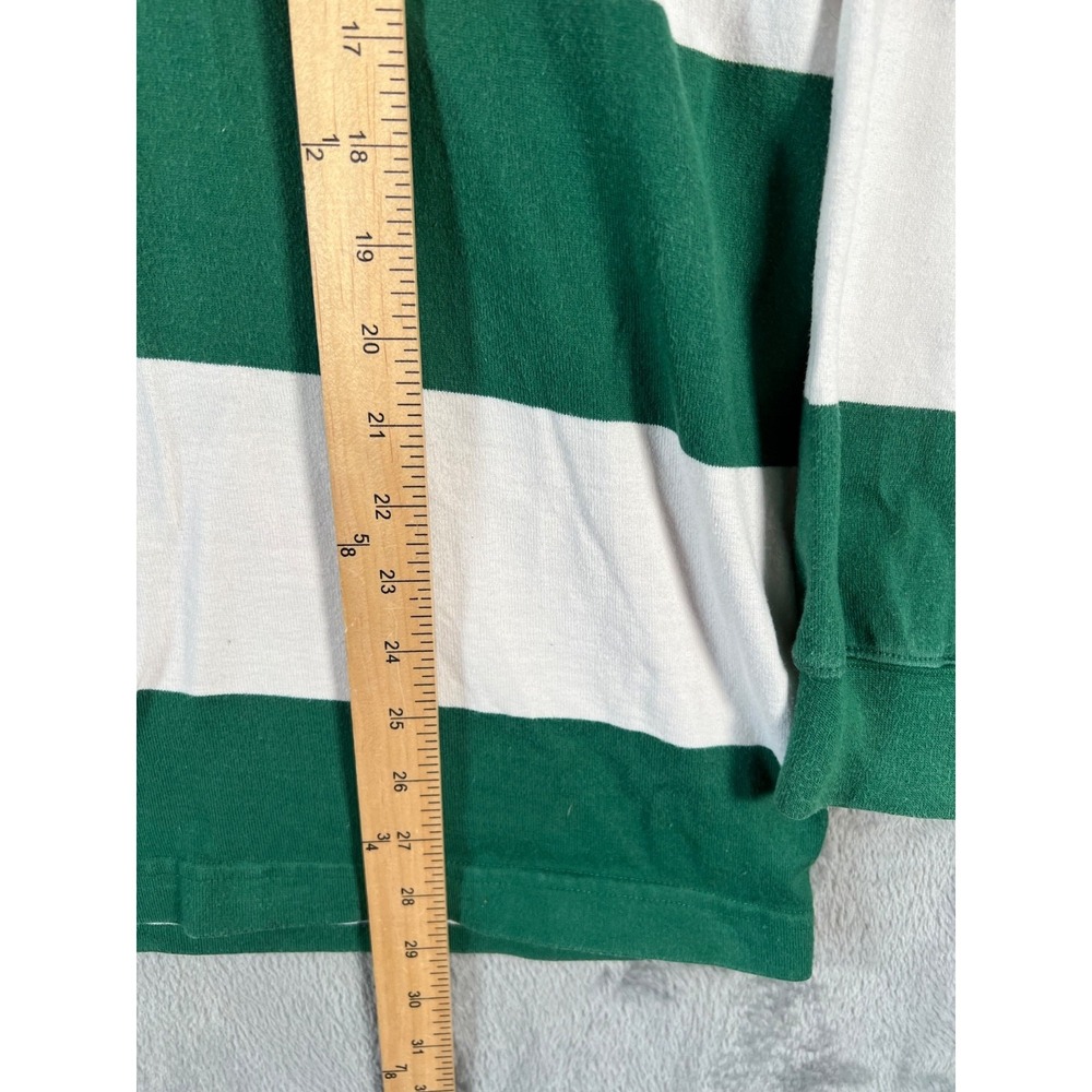 Lands End Vintage Rugby Shirt Mens XL Green White Stripe Heavyweight 90s Polo - Picture 3 of 13